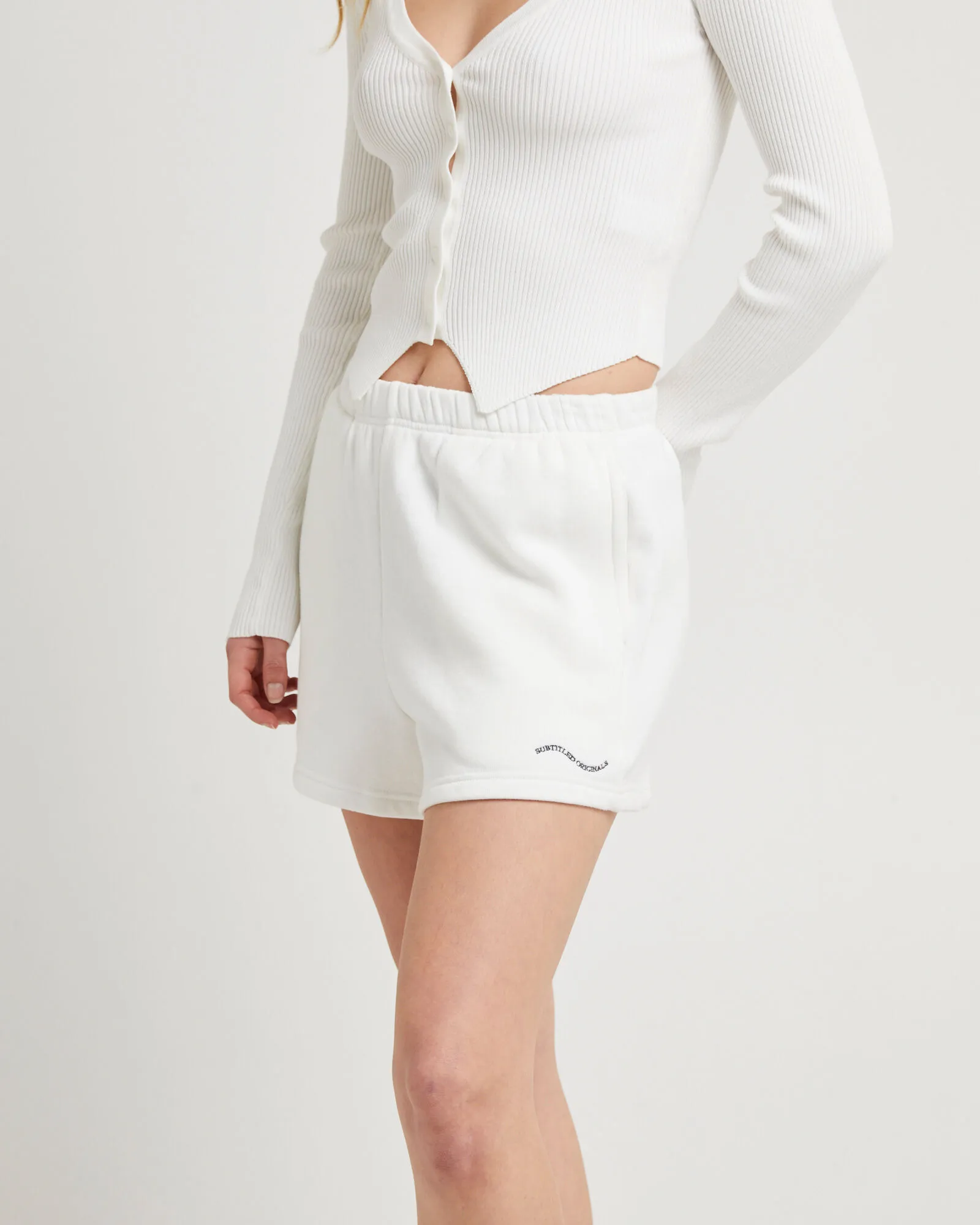 Subtitled Pull On Fleece Shorts White