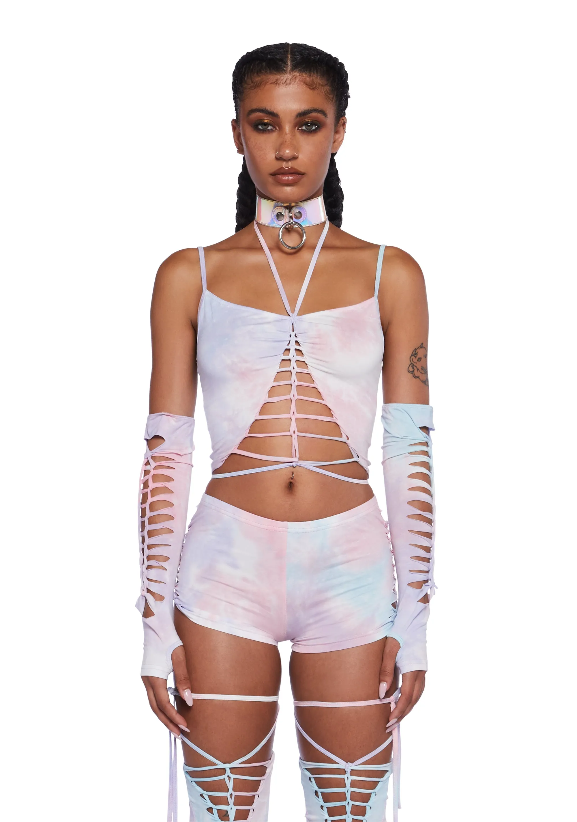 Sunset Trippy Top And Gloves Set - Pink-