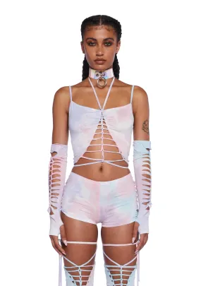 Sunset Trippy Top And Gloves Set - Pink-