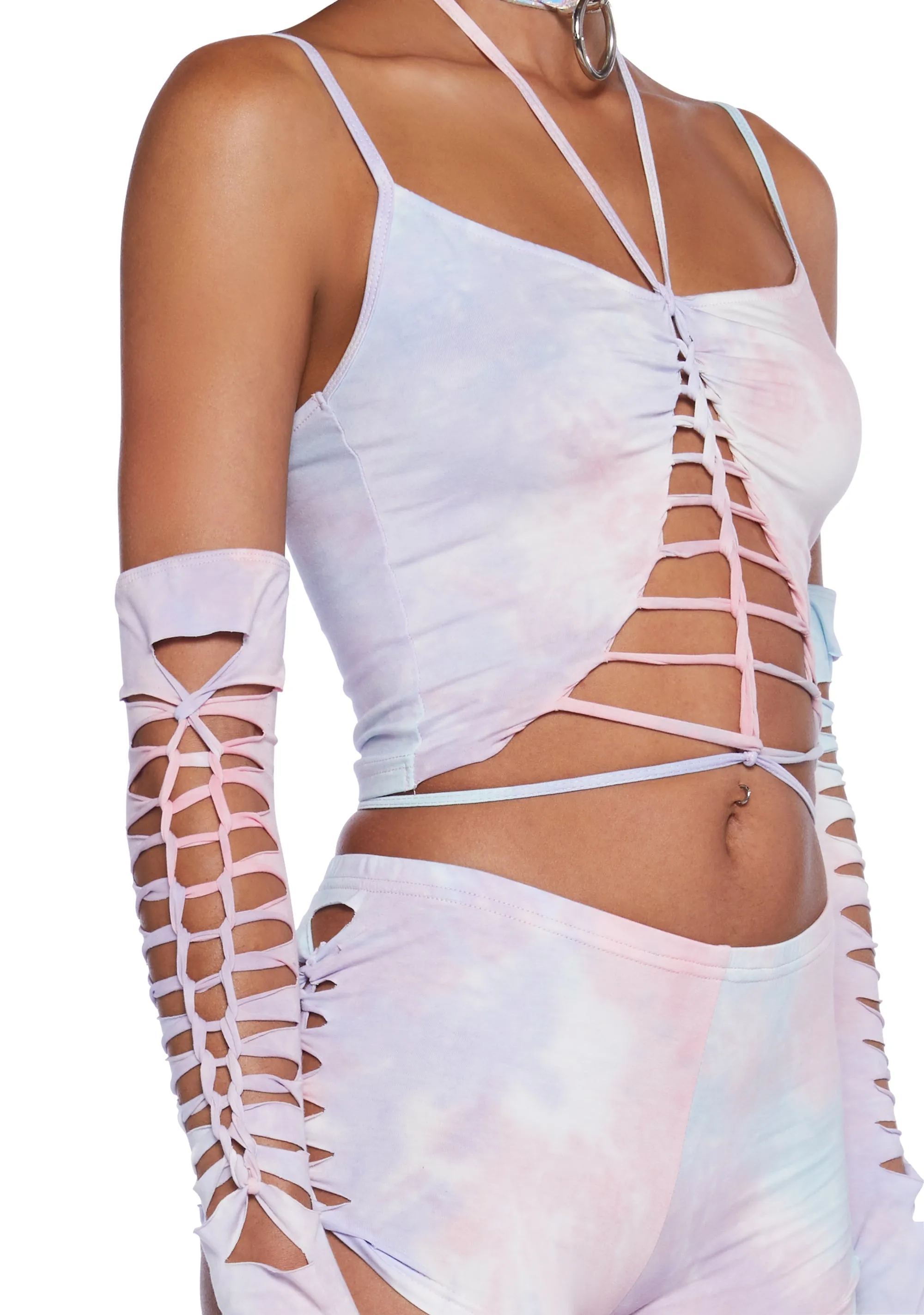 Sunset Trippy Top And Gloves Set - Pink-