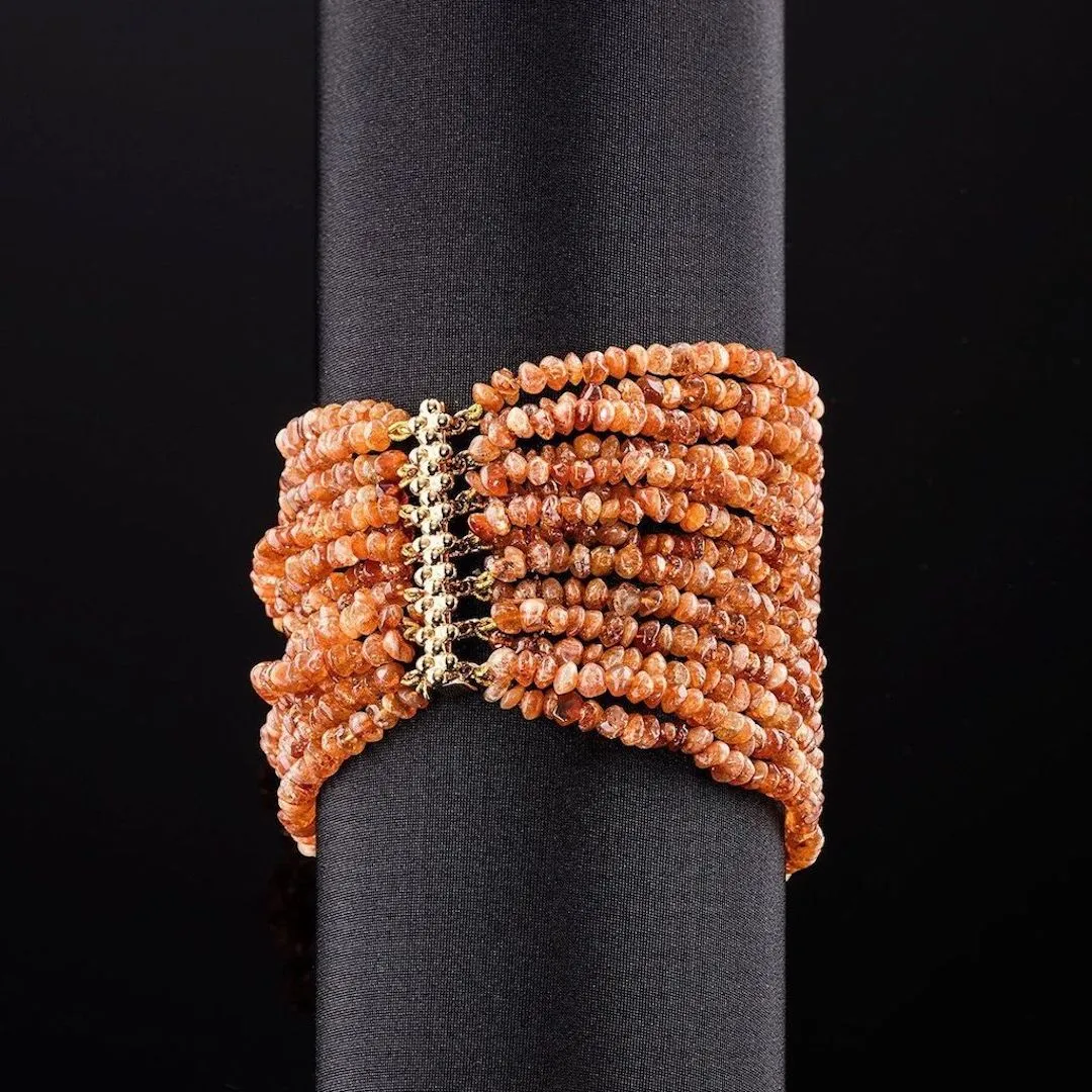 Sunstone Multi Strand Bracelet, 14K Yellow Gold