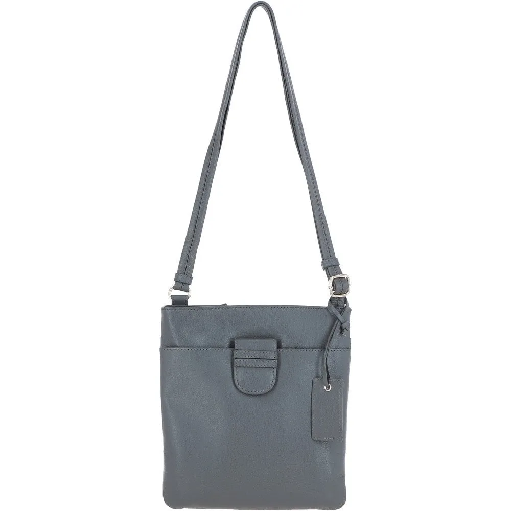 Tab Small Zip Top Leather Cross Body Bag Dark Grey