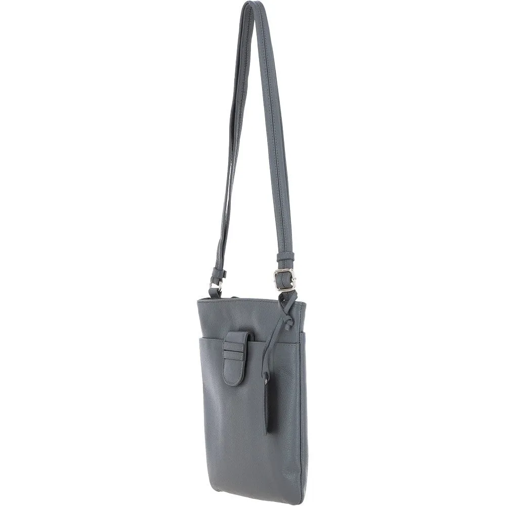 Tab Small Zip Top Leather Cross Body Bag Dark Grey