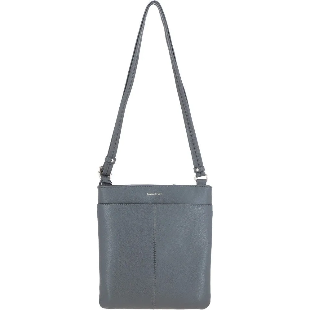 Tab Small Zip Top Leather Cross Body Bag Dark Grey