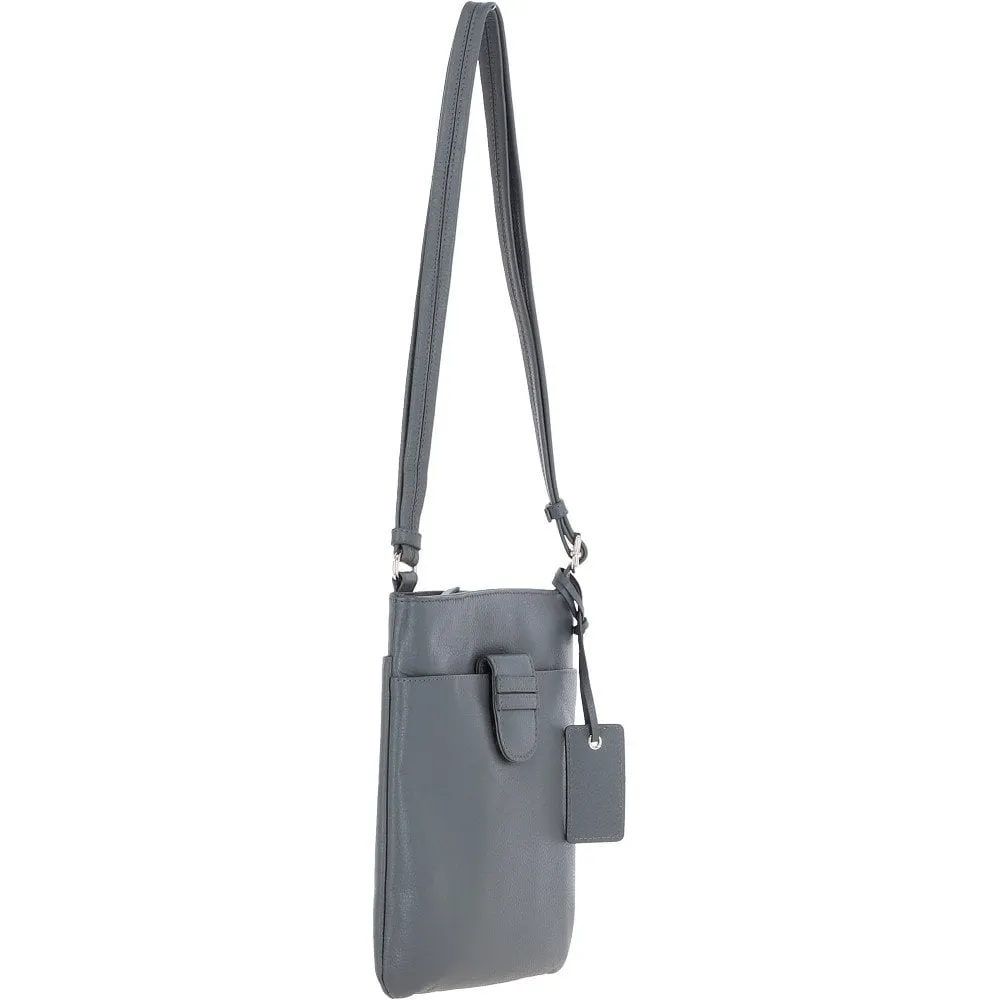 Tab Small Zip Top Leather Cross Body Bag Dark Grey