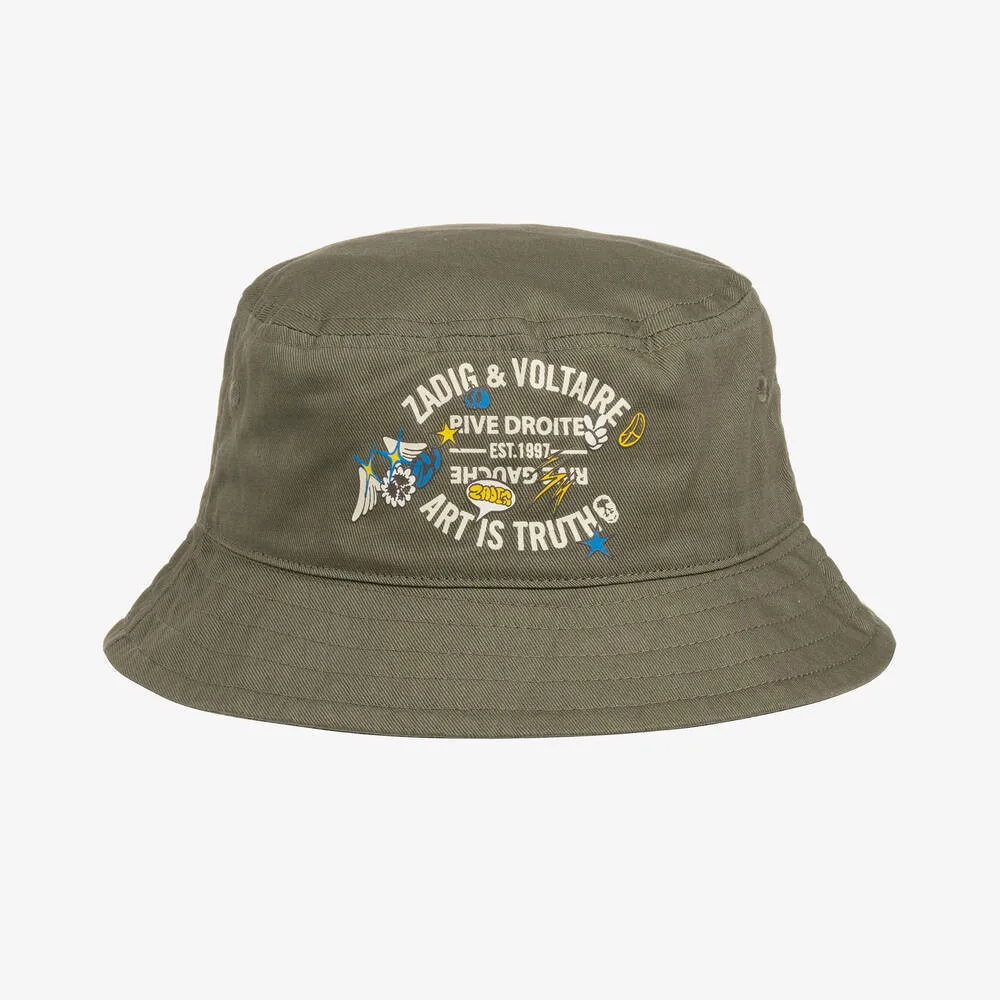 Teen Boys Green Cotton Logo Bucket Hat