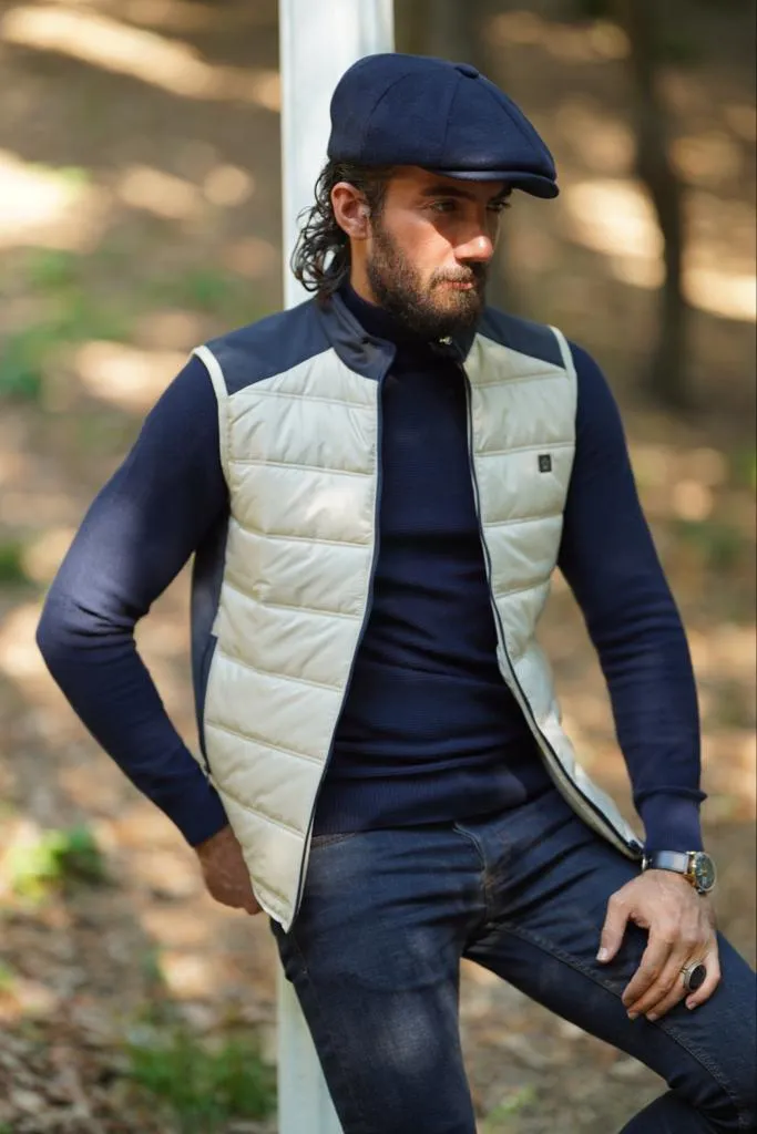 Thread Slim Fit Beige Zippered Vest