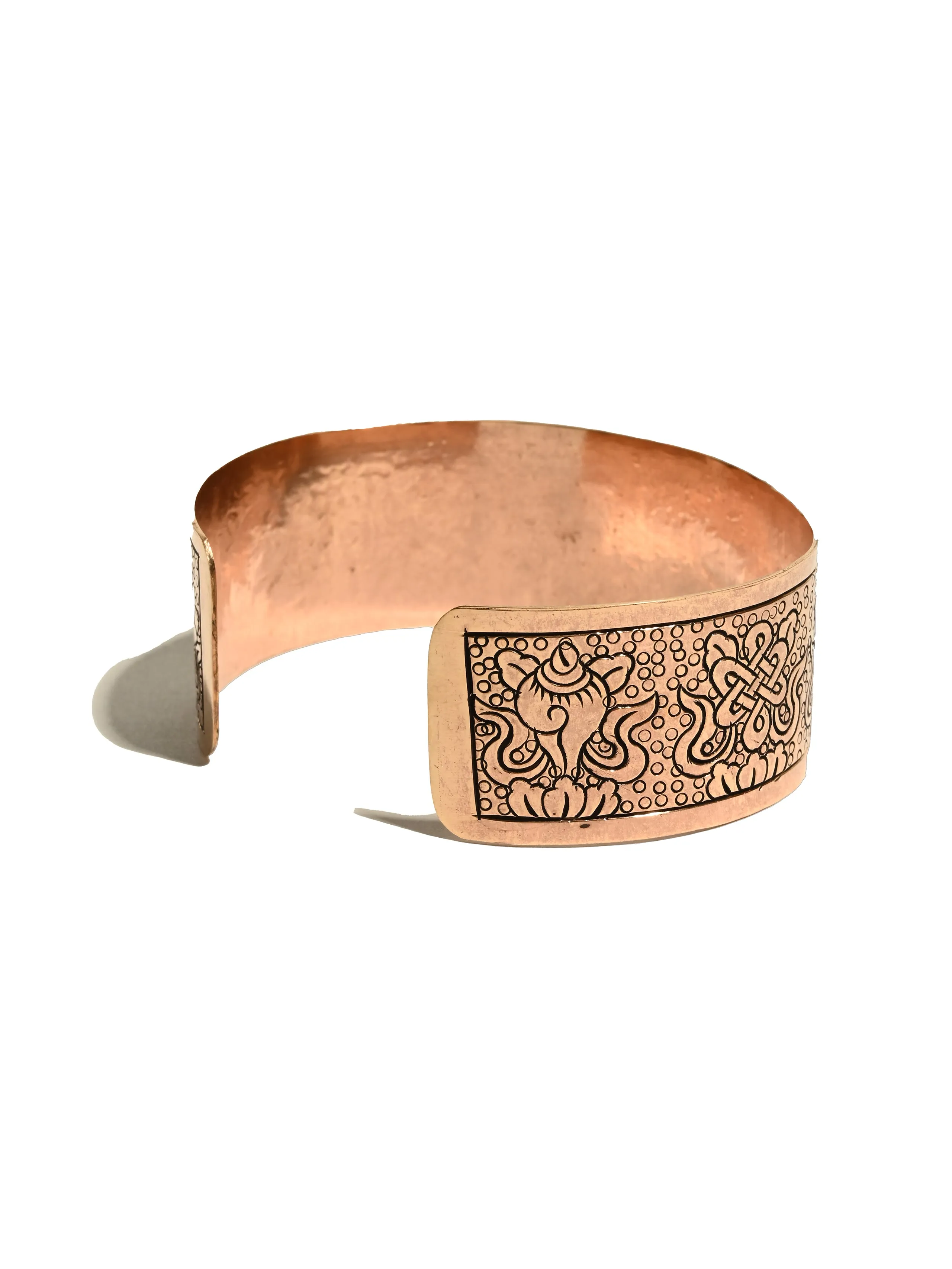 Tibetan Eight Auspicious Symbols Copper Cuff Bracelet - Adjustable