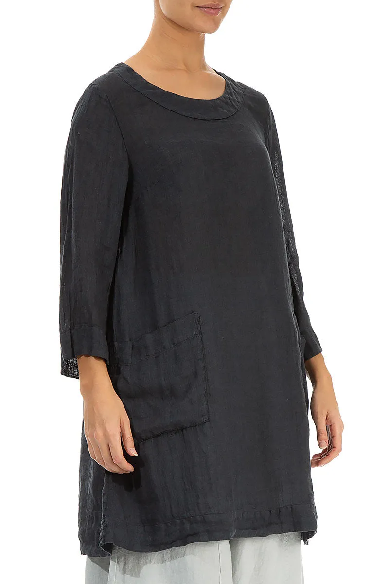 Two Pockets Graphite Gauze Linen Tunic