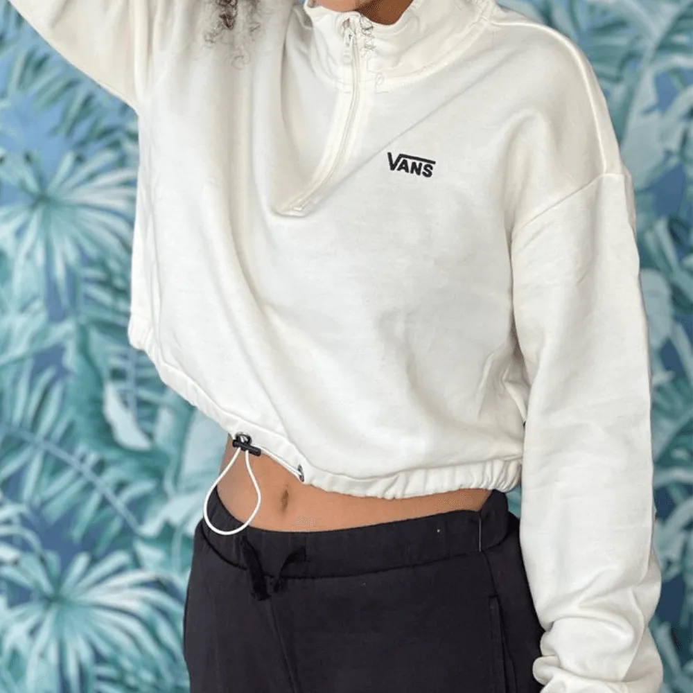 Vans Left Chest Half Zip Sweatshirt in White