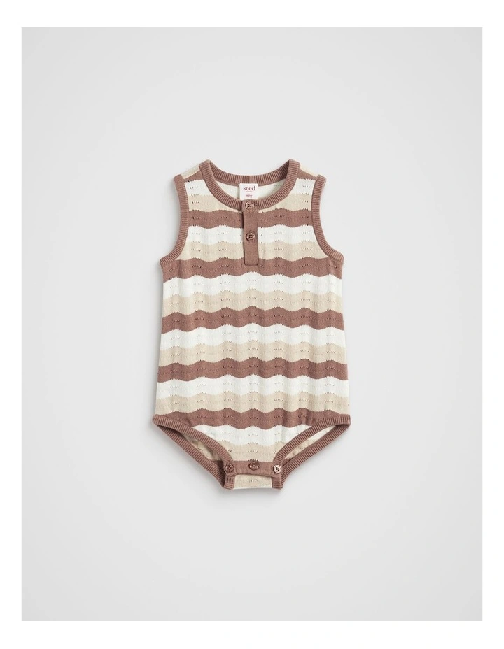 Wavy Knit Romper in Teddy