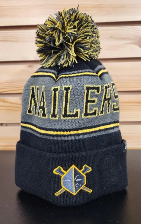 Wheeling Nailers Cuff/Pom Blackout Beanie