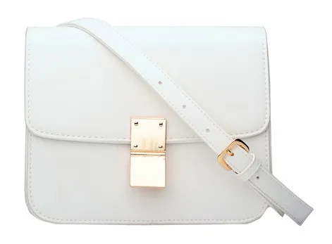 White Gold Square Metal Snap Box Cross Body Bag Handbag Purse