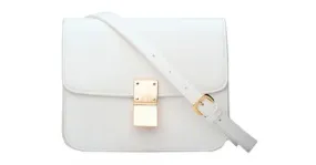 White Gold Square Metal Snap Box Cross Body Bag Handbag Purse