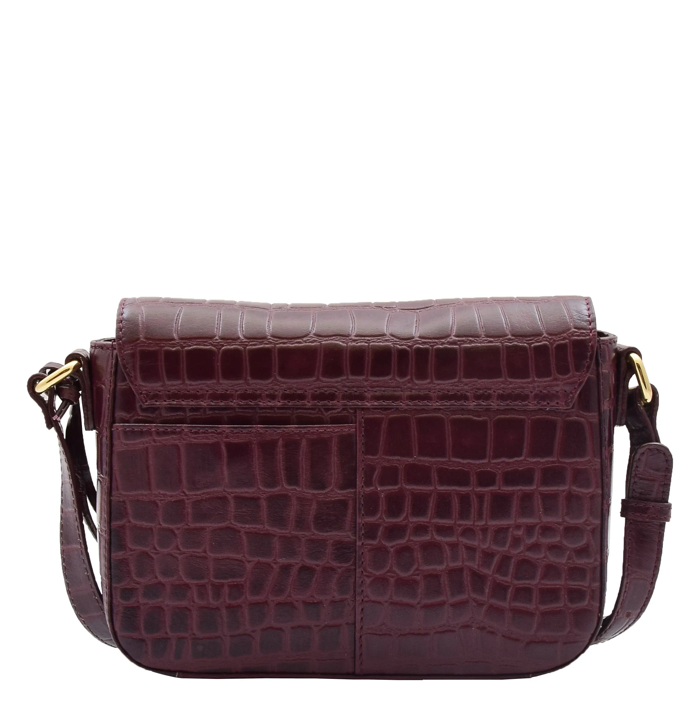 Womens Cross Body Bag Croc Print Handstitched Leather Handbag Maude Bordeaux