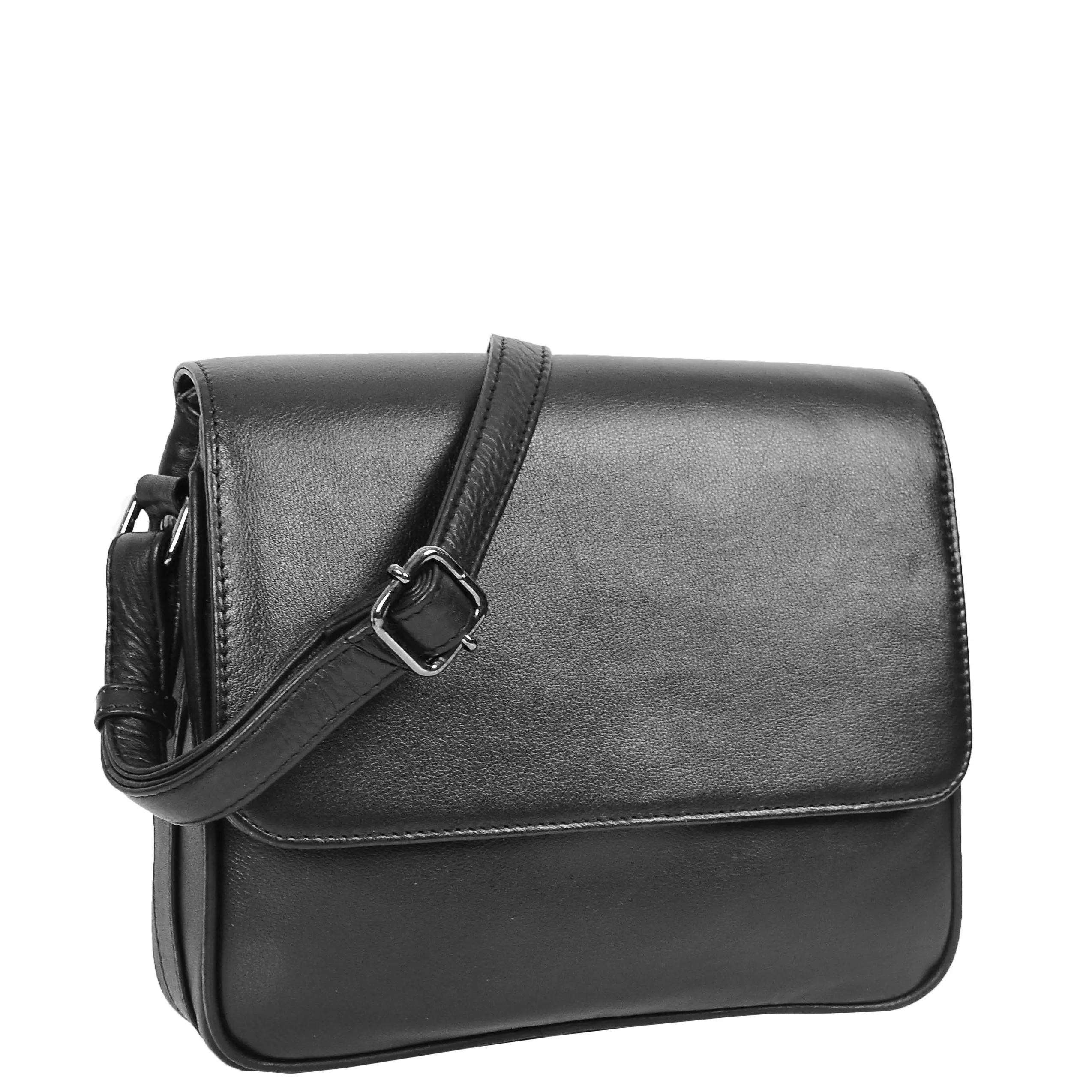 Womens Leather Cross Body Bag Casual Flap over Organiser HOL324 Black