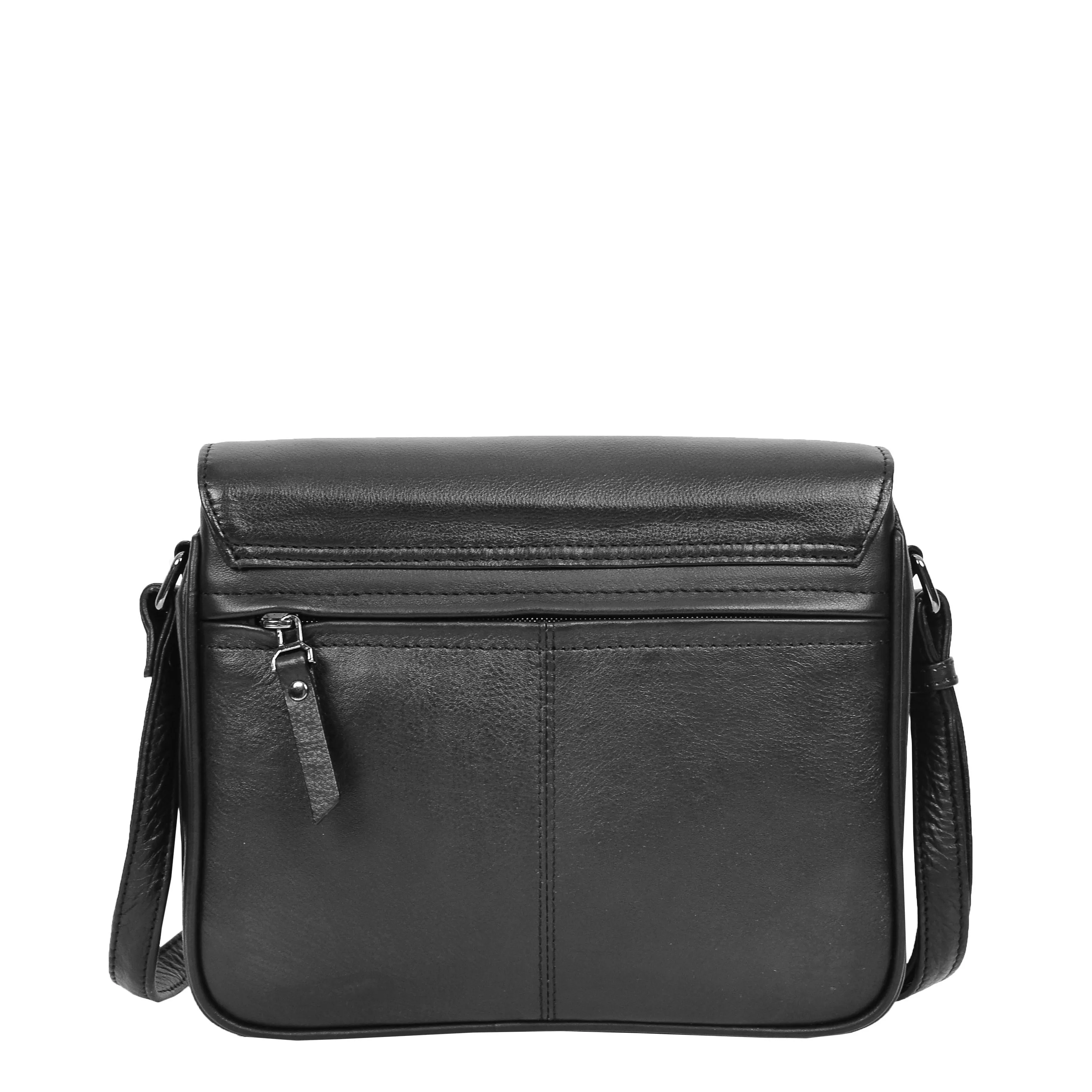 Womens Leather Cross Body Bag Casual Flap over Organiser HOL324 Black