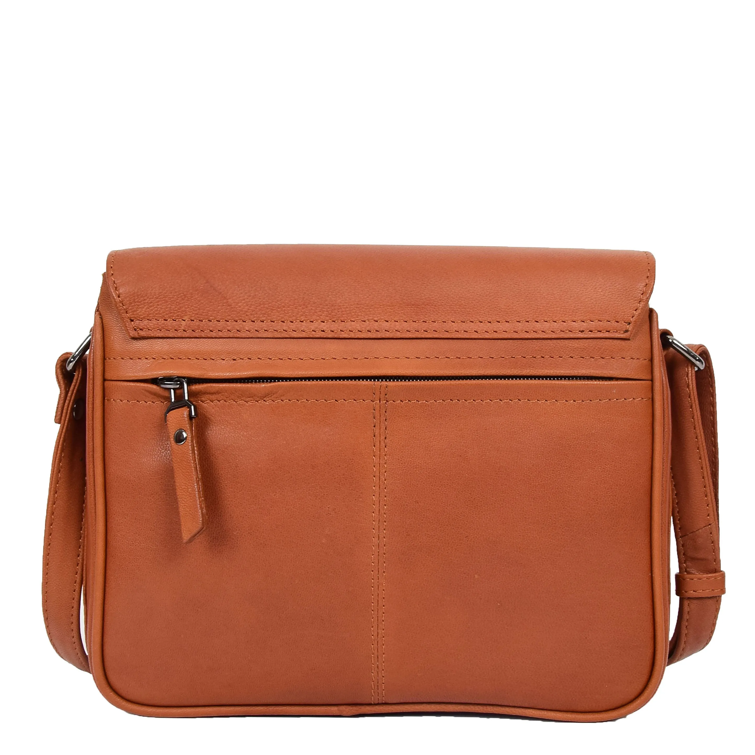 Womens Leather Cross Body Bag Casual Flap over Organiser HOL324 Cognac