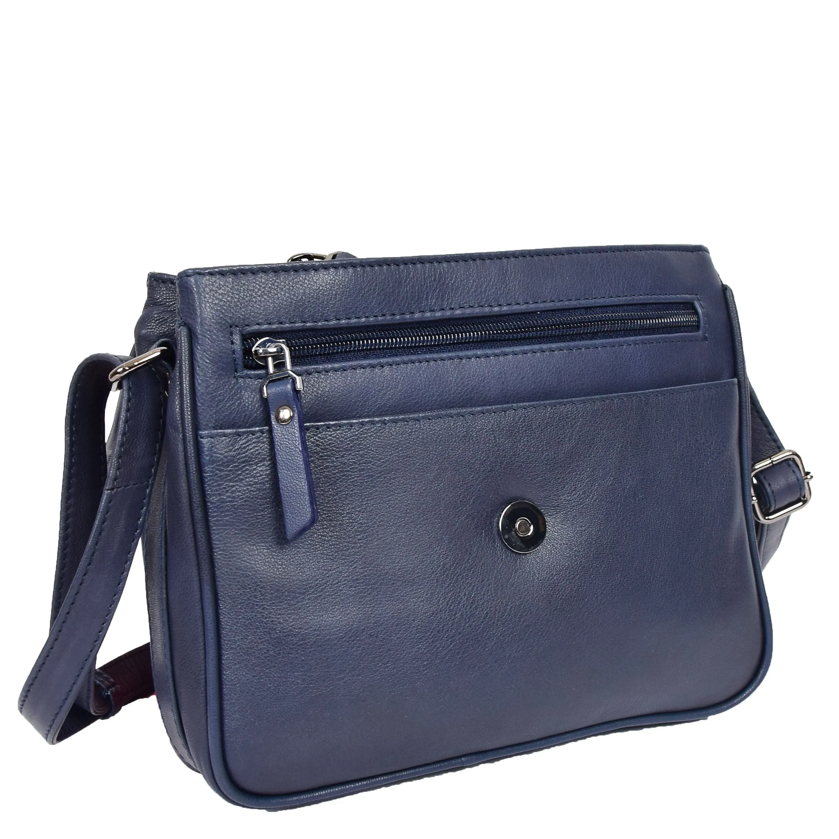 Womens Leather Cross Body Bag Casual Flap over Organiser HOL324 Navy