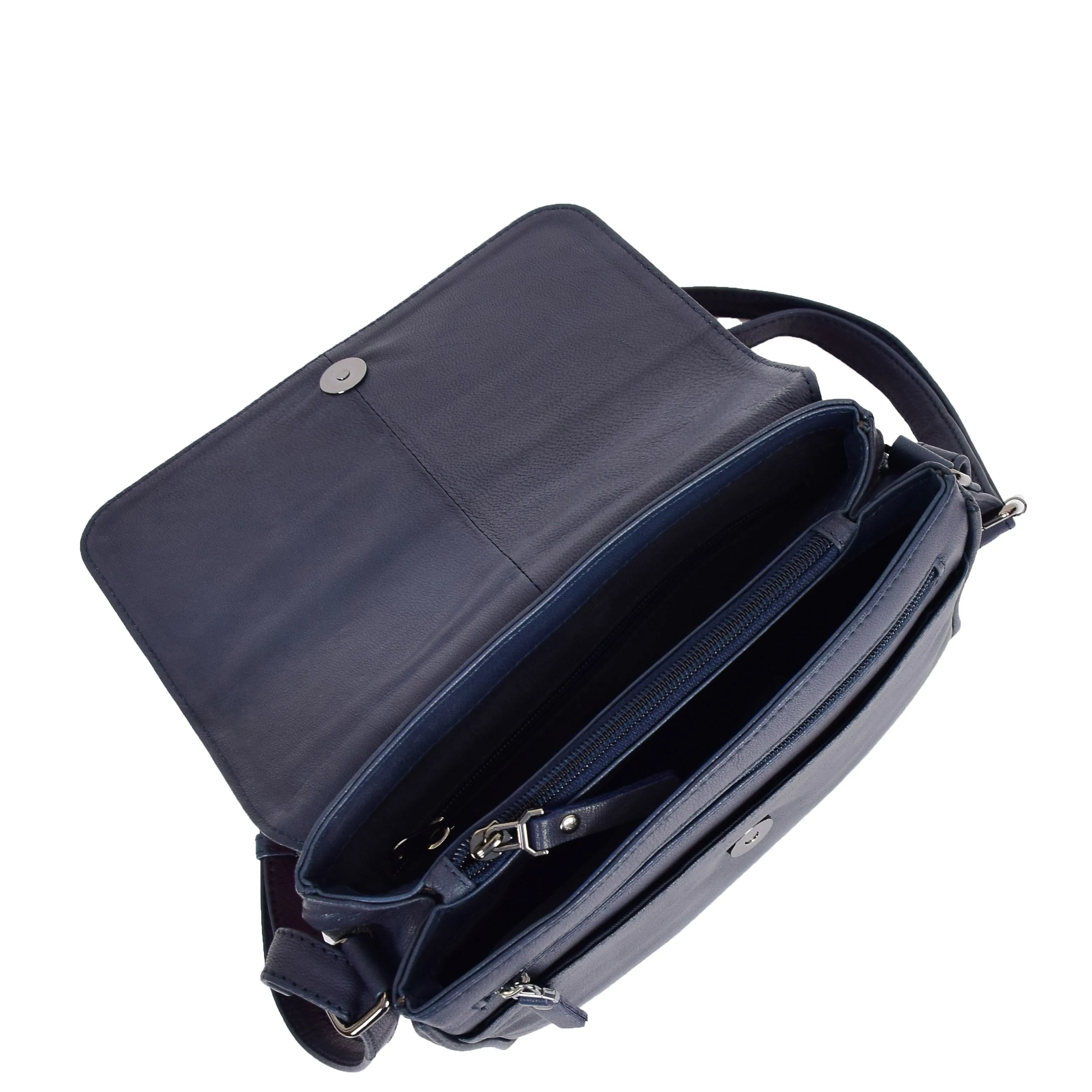 Womens Leather Cross Body Bag Casual Flap over Organiser HOL324 Navy