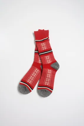 Woolen Jacquard Ski Crew Socks in Red