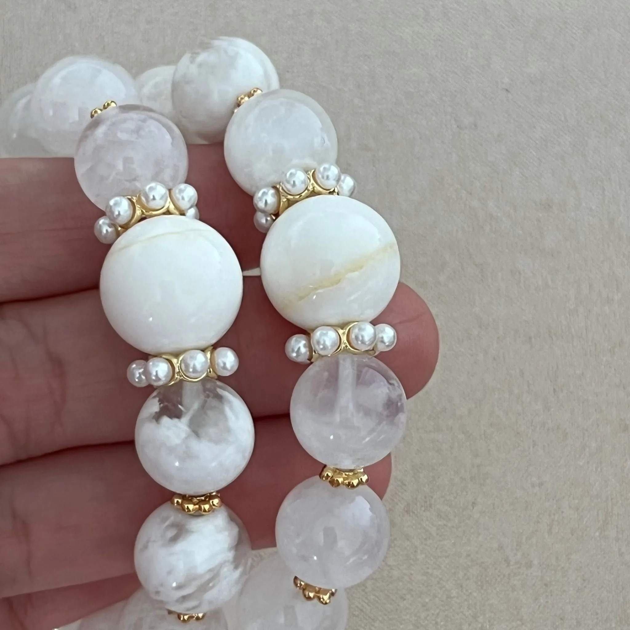 Yellow Tridacna, Selenite & Phantom Quartz Bracelet