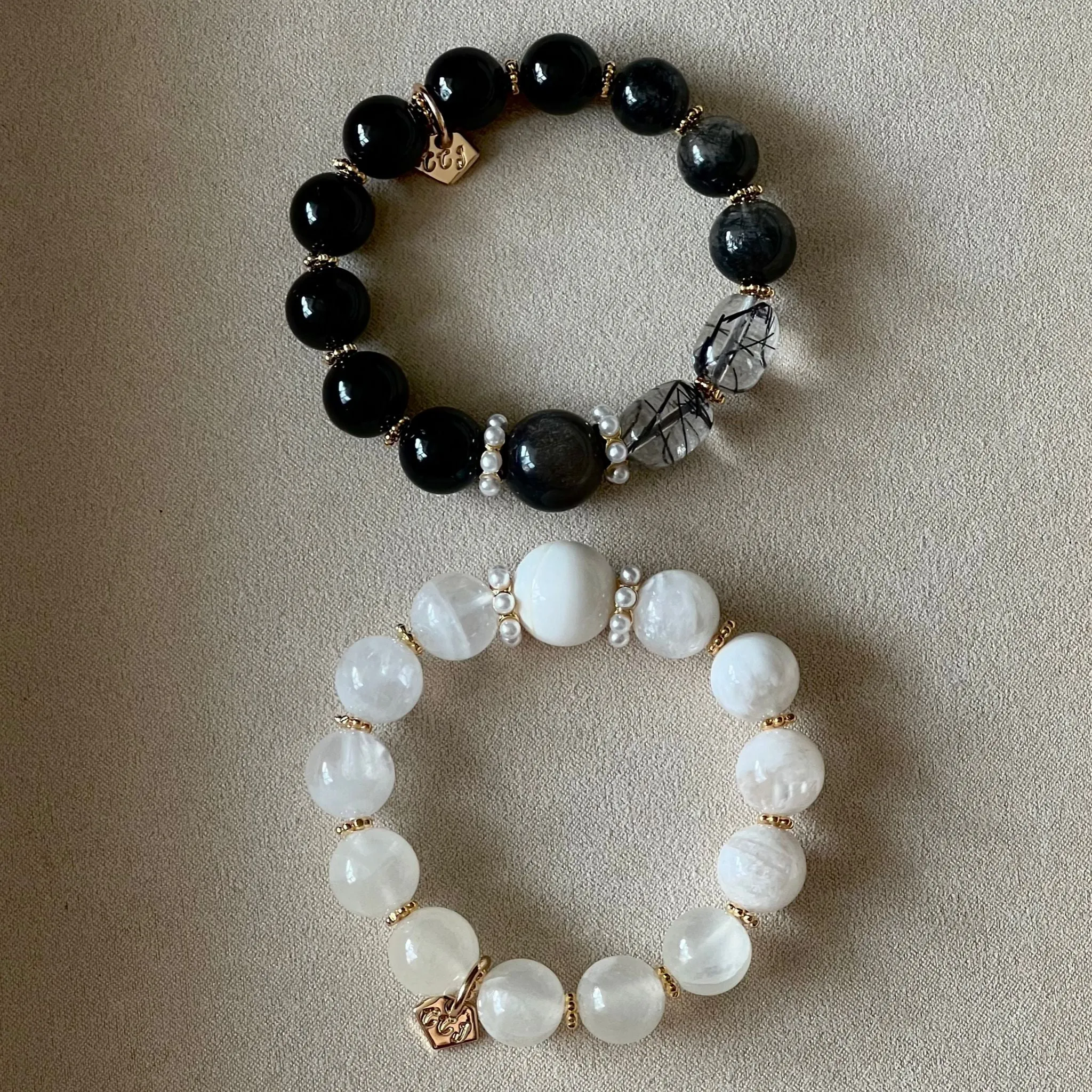 Yellow Tridacna, Selenite & Phantom Quartz Bracelet