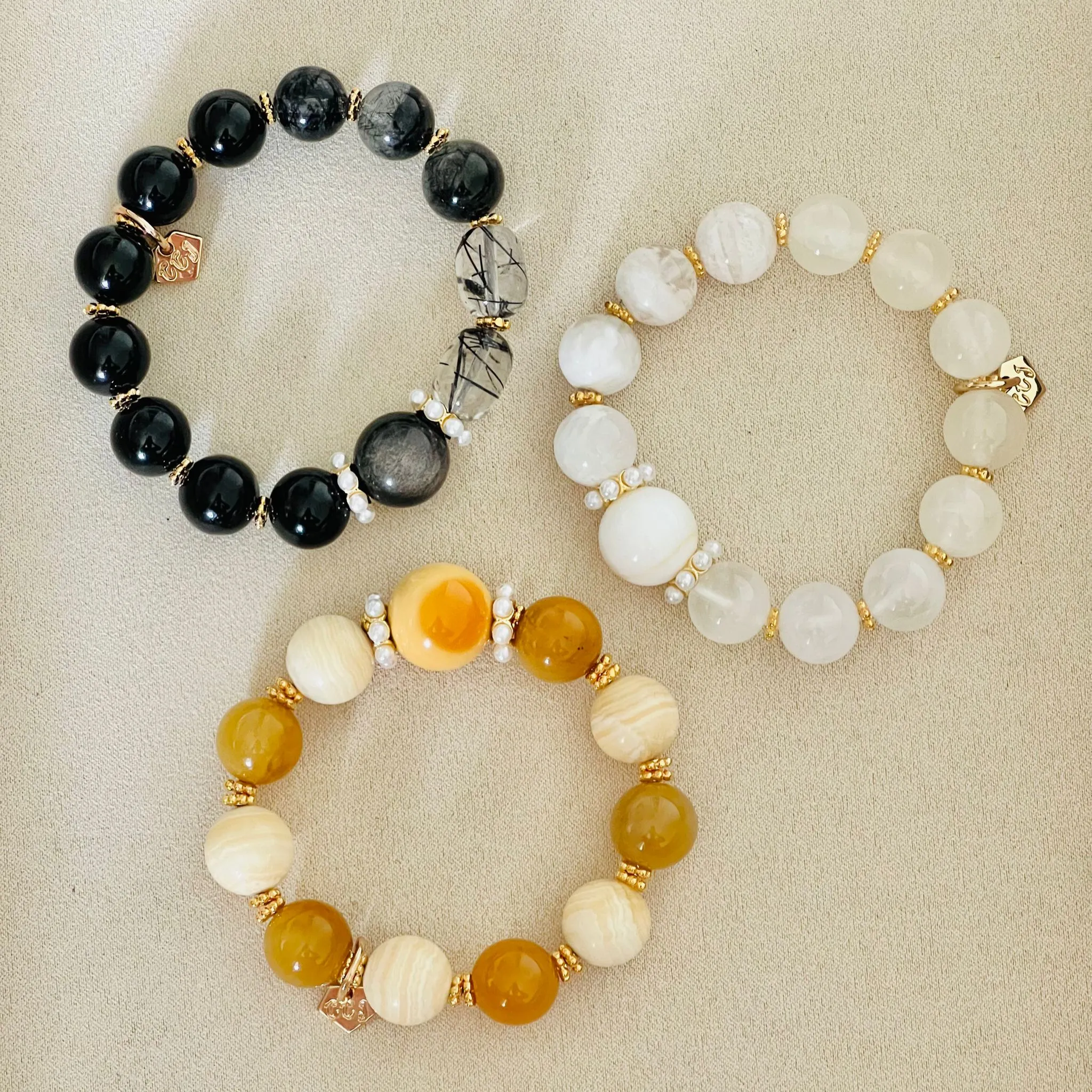 Yellow Tridacna, Selenite & Phantom Quartz Bracelet