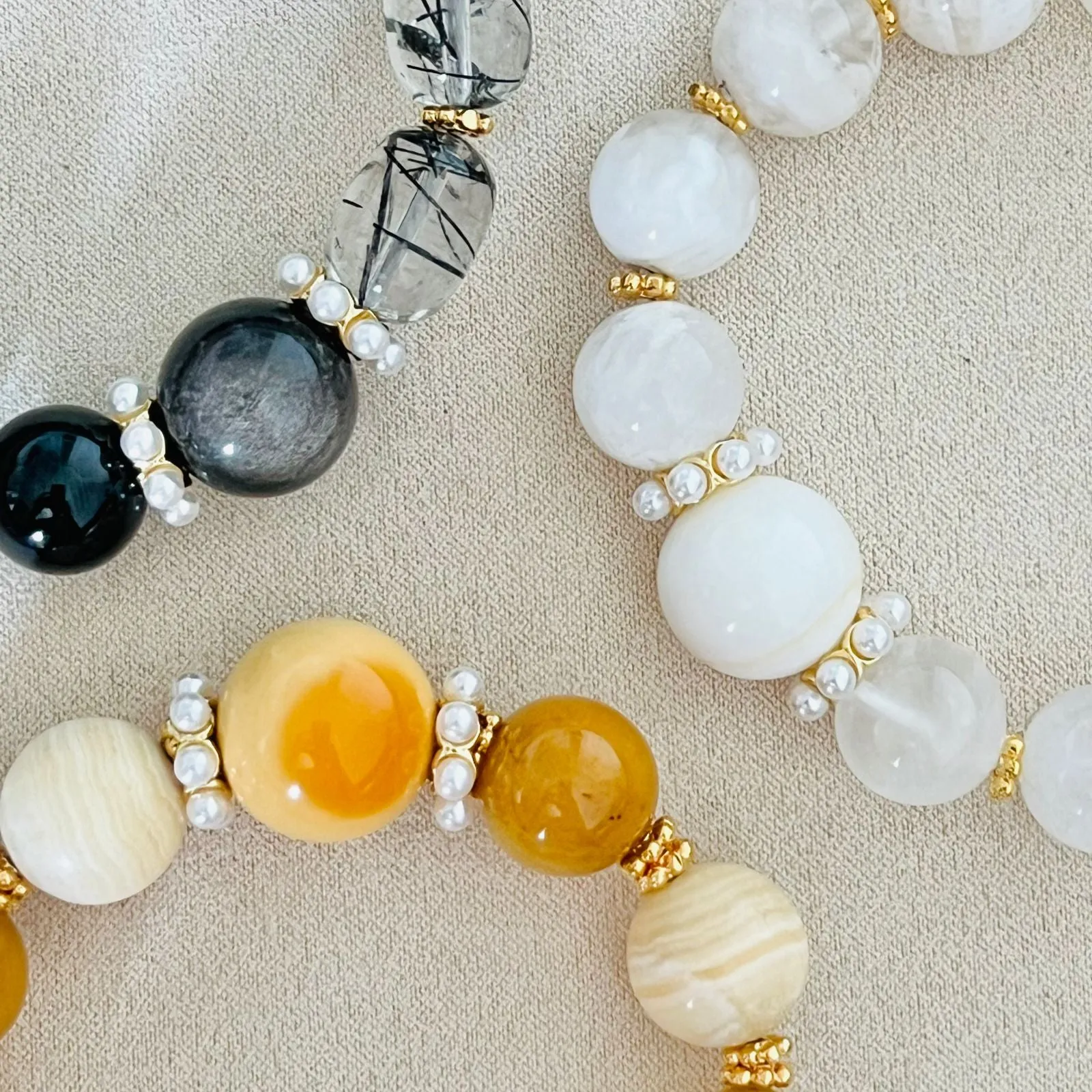 Yellow Tridacna, Selenite & Phantom Quartz Bracelet