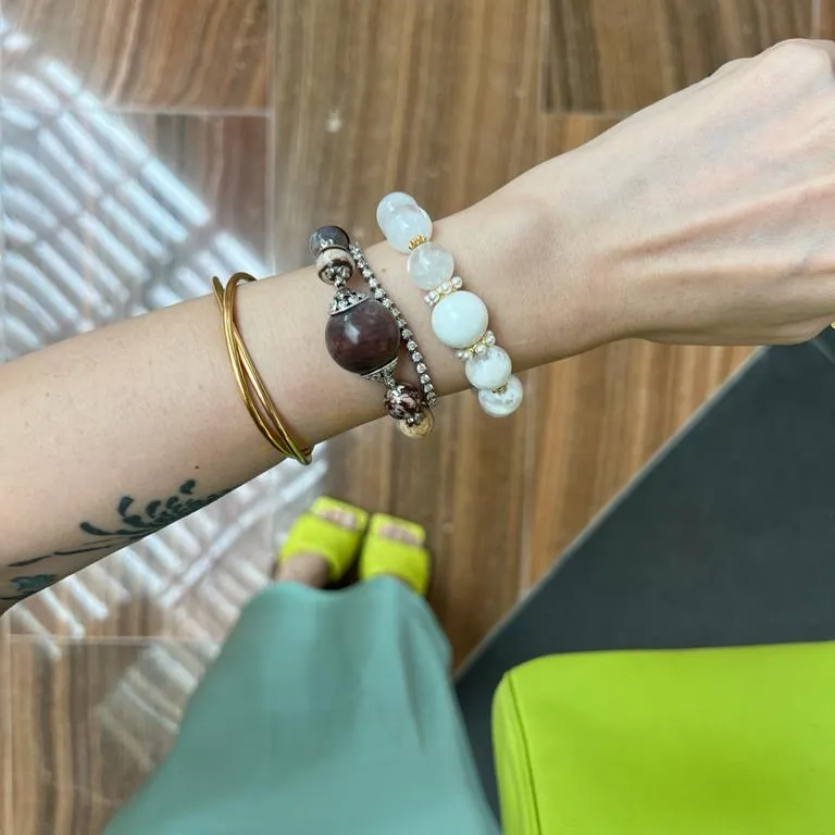 Yellow Tridacna, Selenite & Phantom Quartz Bracelet