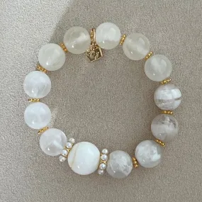 Yellow Tridacna, Selenite & Phantom Quartz Bracelet