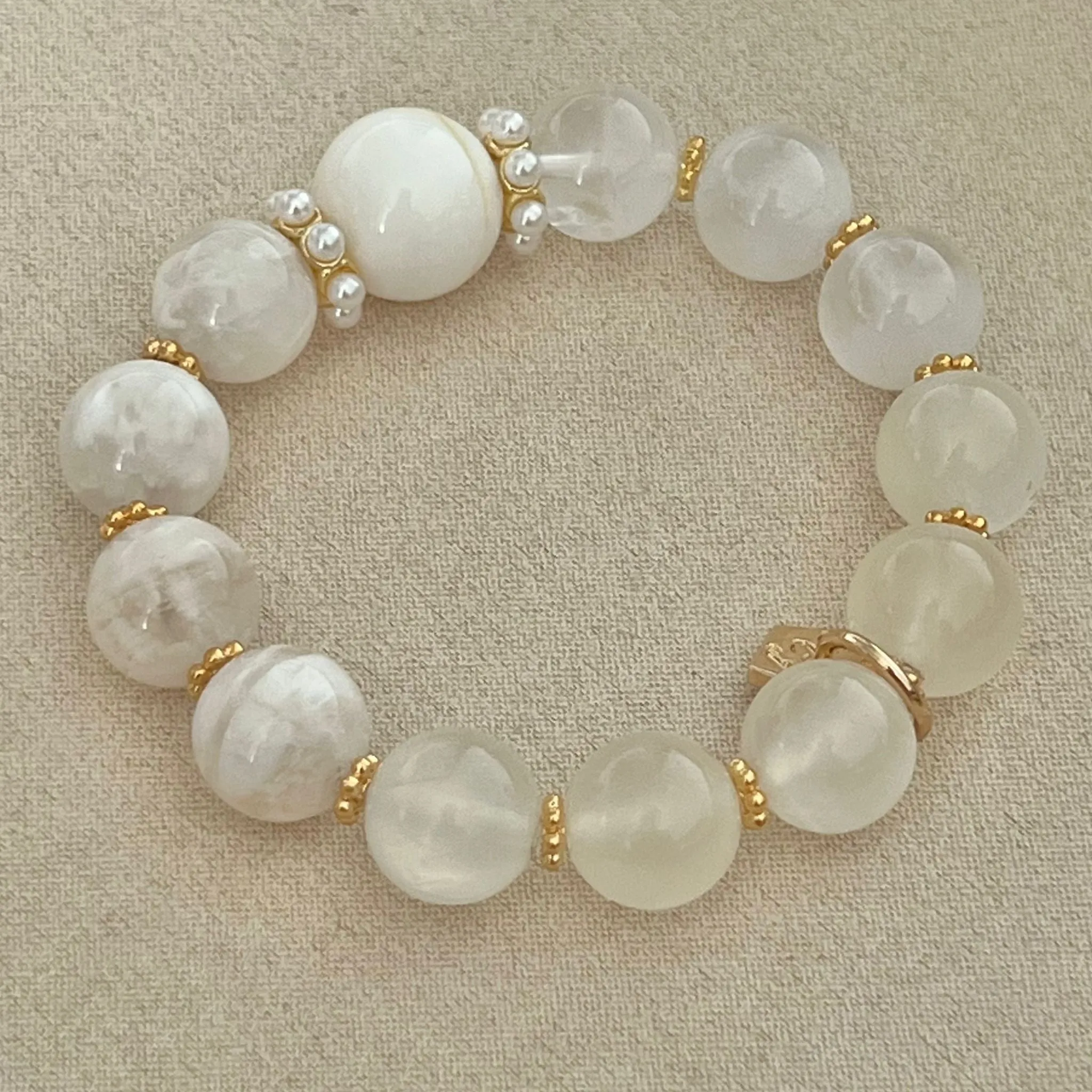 Yellow Tridacna, Selenite & Phantom Quartz Bracelet