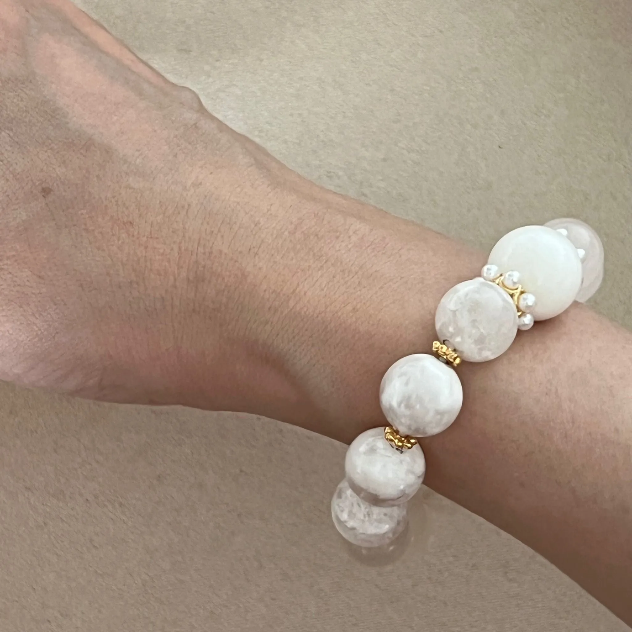 Yellow Tridacna, Selenite & Phantom Quartz Bracelet