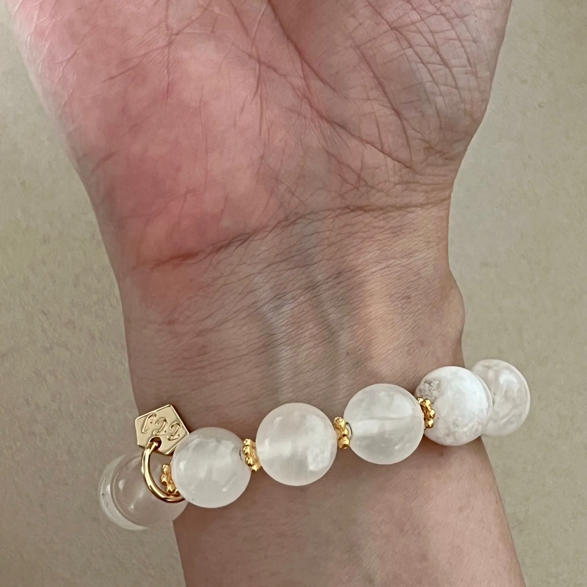 Yellow Tridacna, Selenite & Phantom Quartz Bracelet