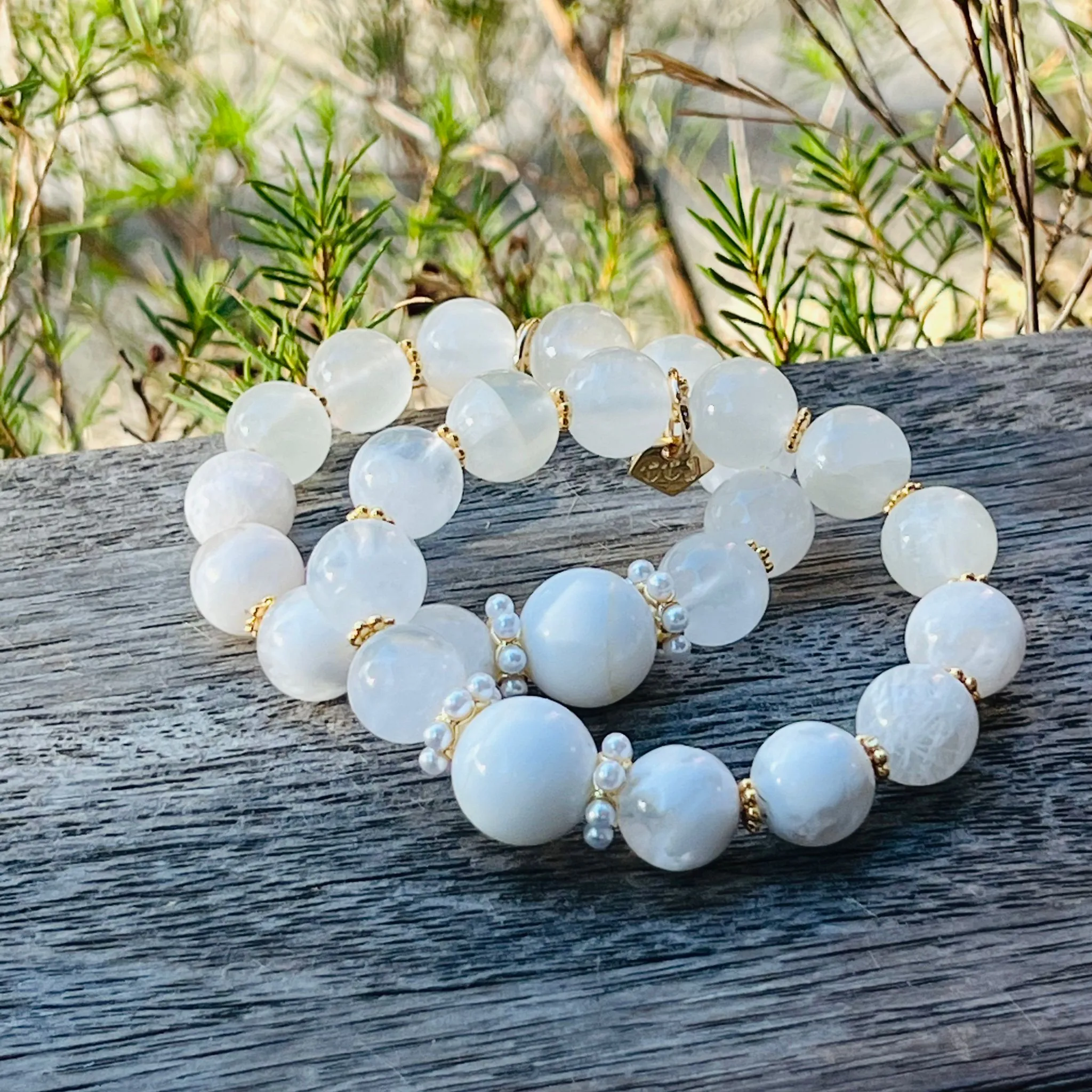 Yellow Tridacna, Selenite & Phantom Quartz Bracelet