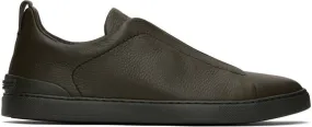 ZEGNA Khaki Triple Stitch Sneakers