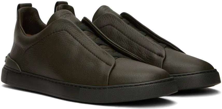 ZEGNA Khaki Triple Stitch Sneakers